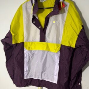Retro Champion Purple Neon Yellow Lime Green Windbreaker Pullover Rain Jacket